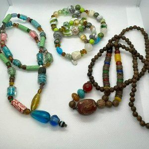 VTG Lot Boho Ethnic Wood Glass Beads Necklaces‎ Bracelets 1 Cookie Lee